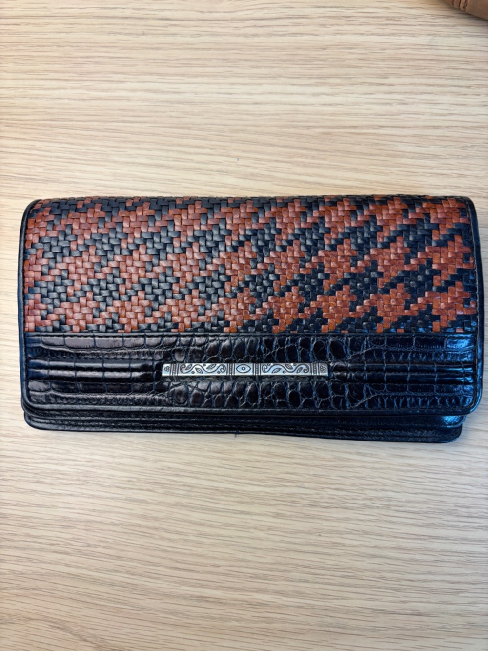 Vintage Brighton Two Tone Houndstooth Croc Embossed Wallet
